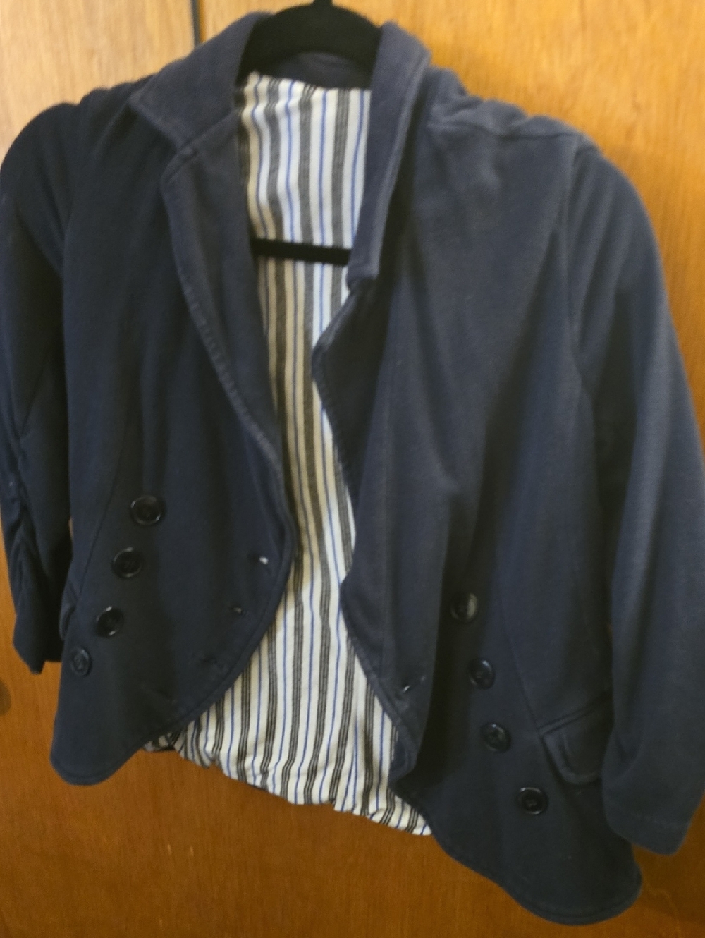 New York & Company Comfort Blazer Navy with Striped Trim